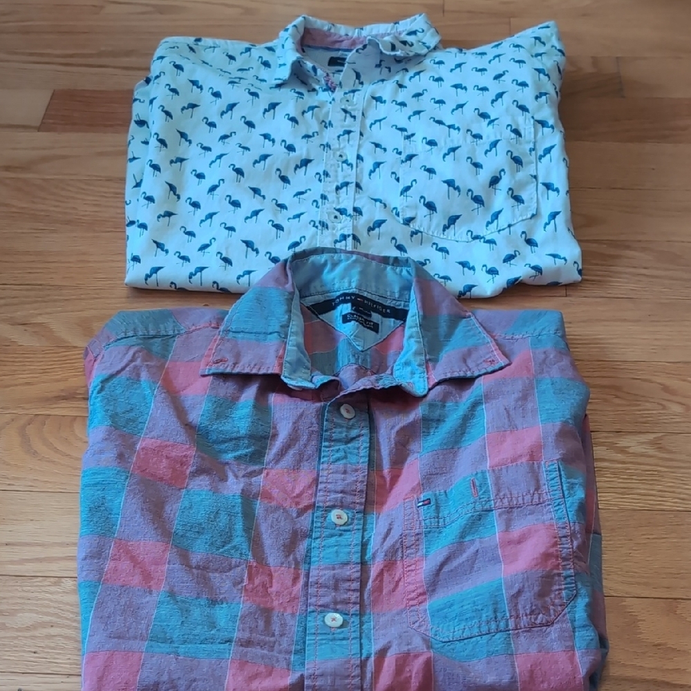 Michael Brandon Red and Gray Plaid Casual Shirt